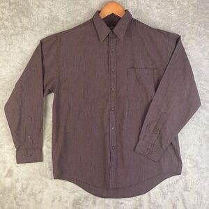Puritan Shirt Mens Medium Burgundy Striped Long Sleeve Button Up (15 1/2- 34-35)
